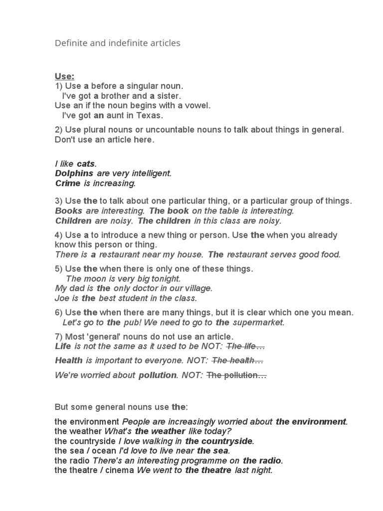 Definite and Indefinite Articles (Articles With Countable and ...