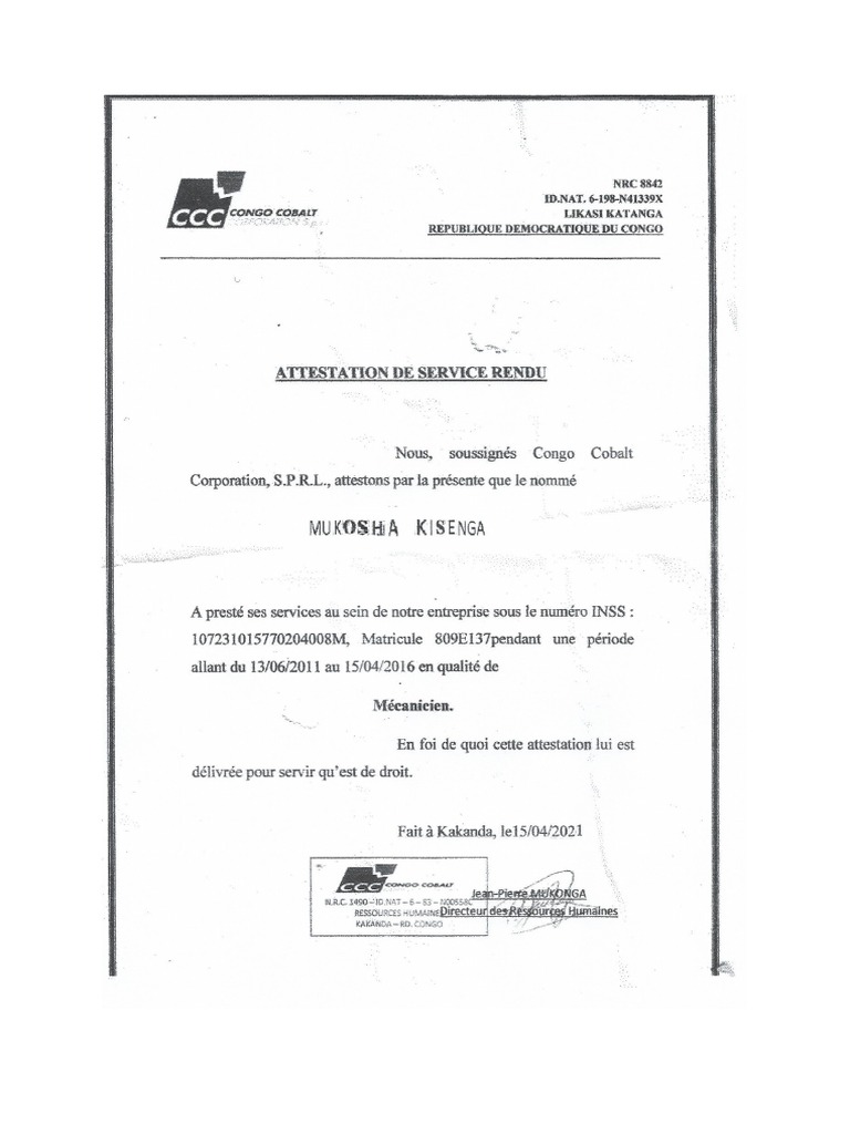 Attestation Servicve Rendu | PDF