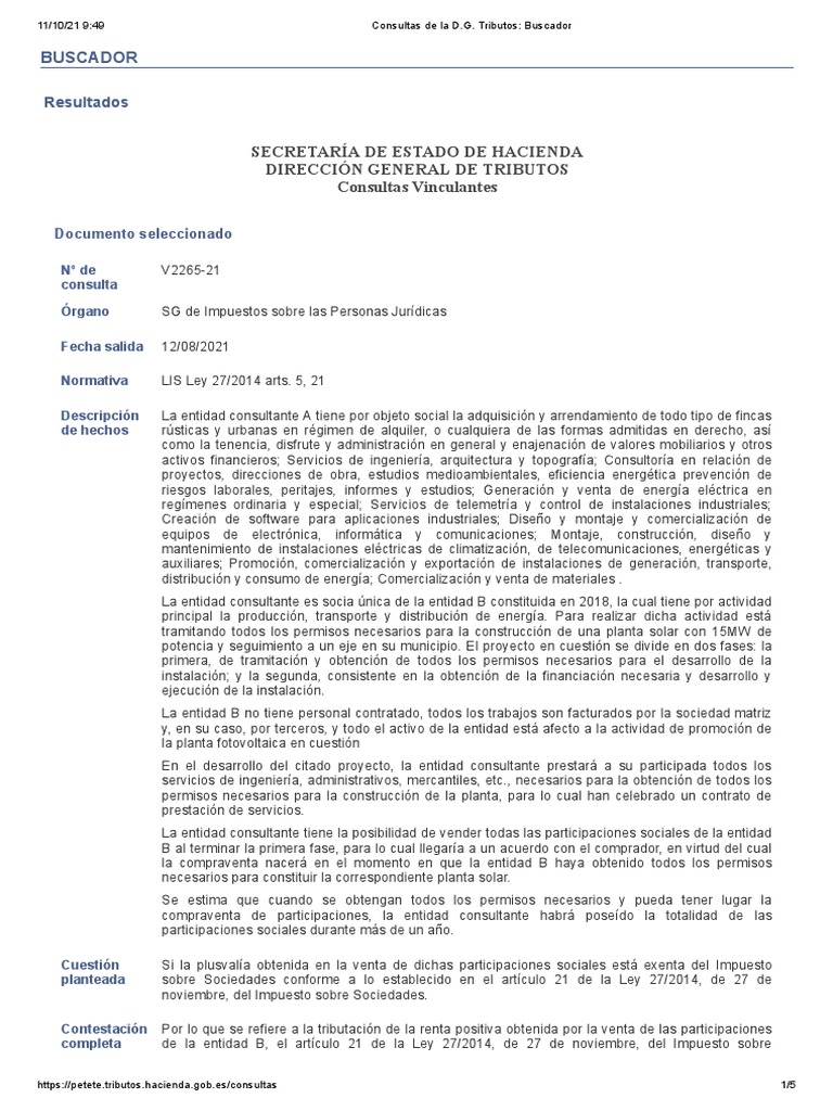 Exención de Plusvalía en Venta de Participaciones | PDF