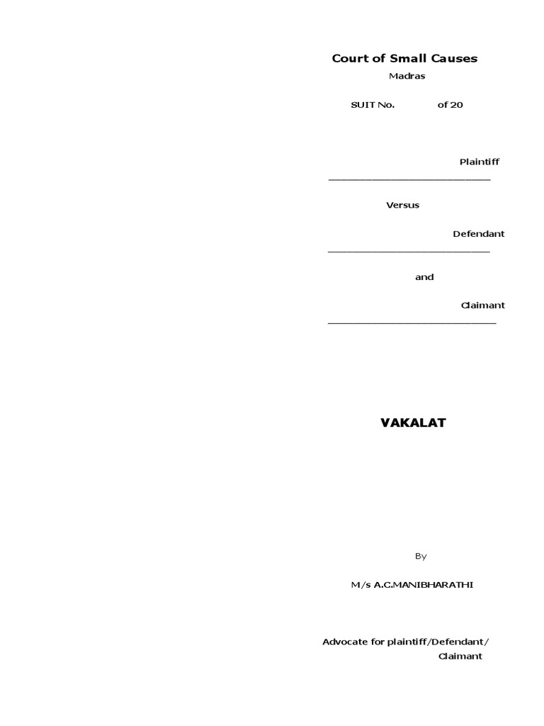 Small Causes Court PDF Lawsuit Plaintiff