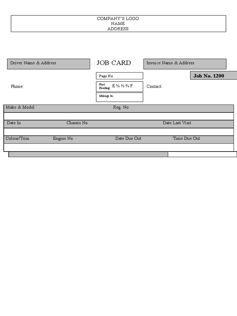 Vehicle Service Job Card Template | PDF