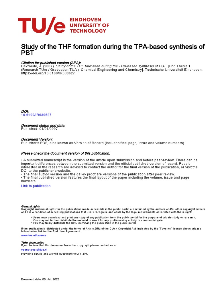 THF Formation During The TPA-based PBT Synthesis | PDF