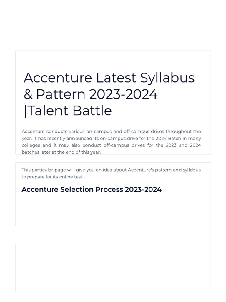 Accenture latest syllabus pattern 2023 2024 talent battle pdf