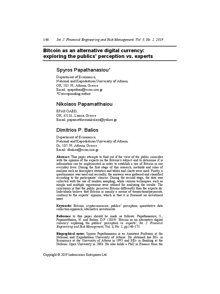 Bitcoin As An Alternative Digital Currency PDF