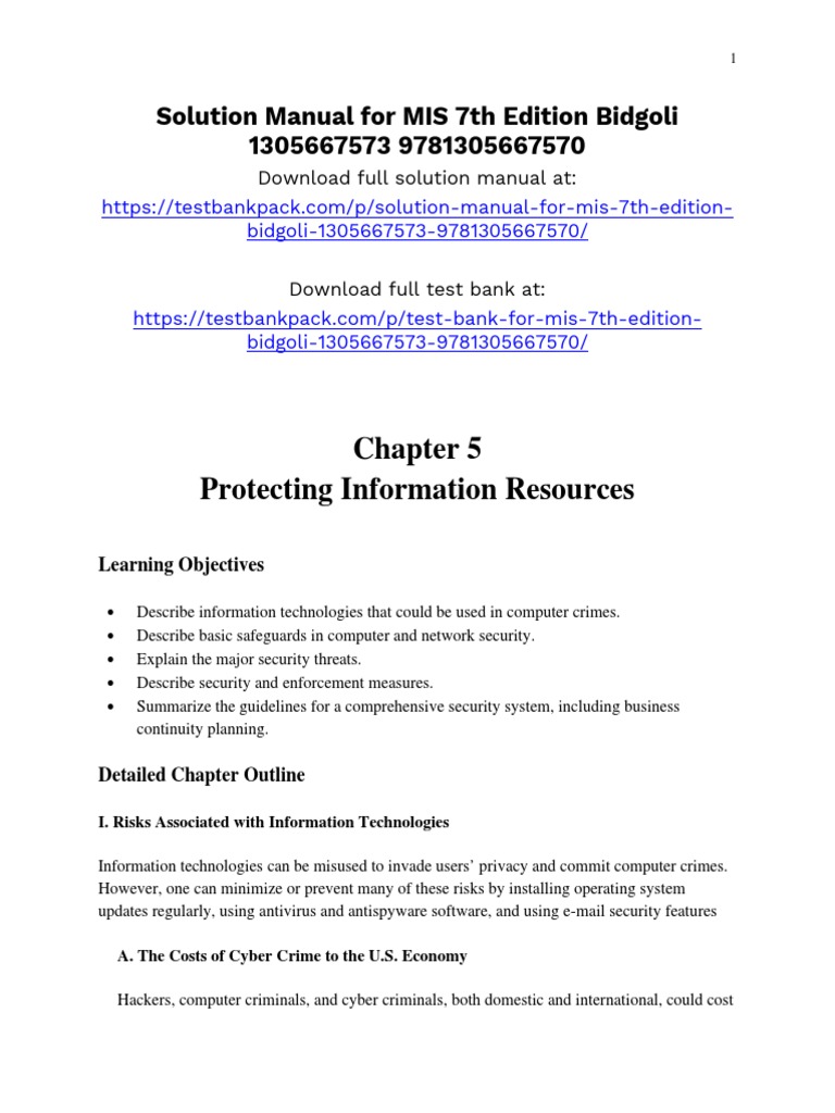 MIS 7th Edition Bidgoli Solution Manual | PDF