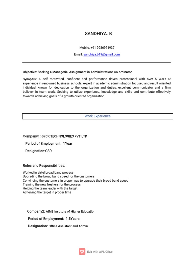 Sandhiya+Resume+1 | PDF