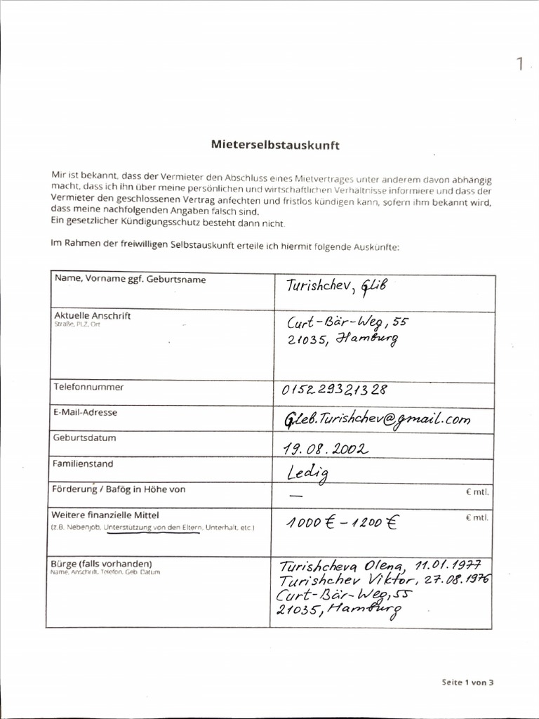 Mieterselbstauskunft | PDF