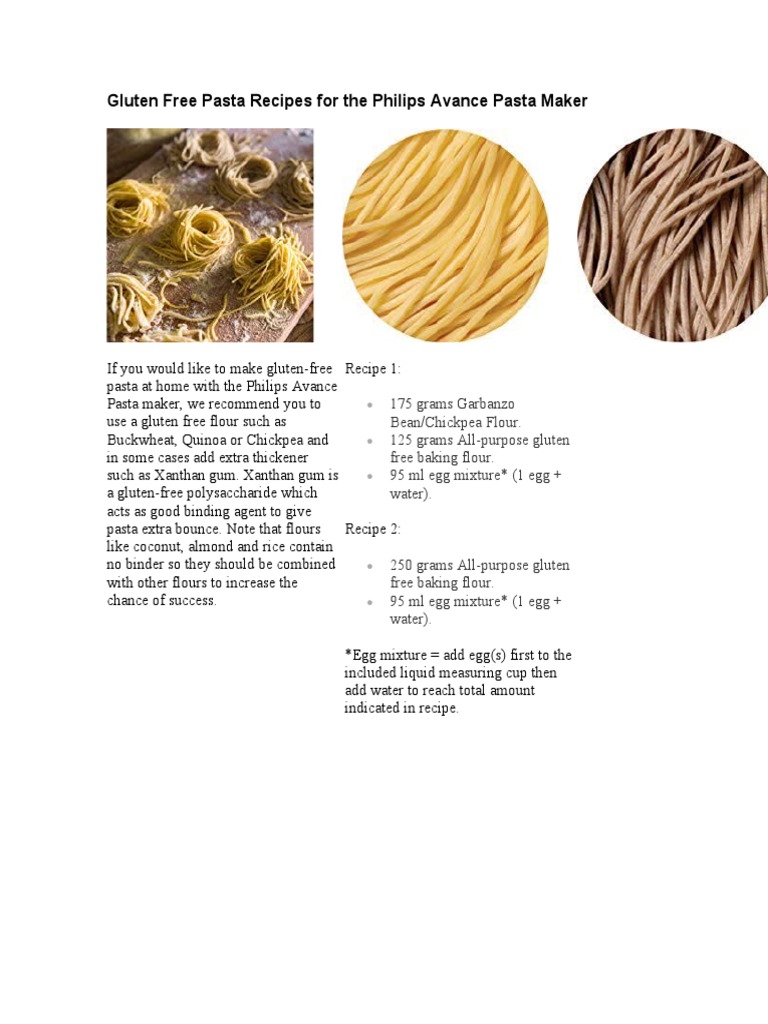 Gluten Free Pasta Recipes For The Philips Avance Pasta Maker PDF