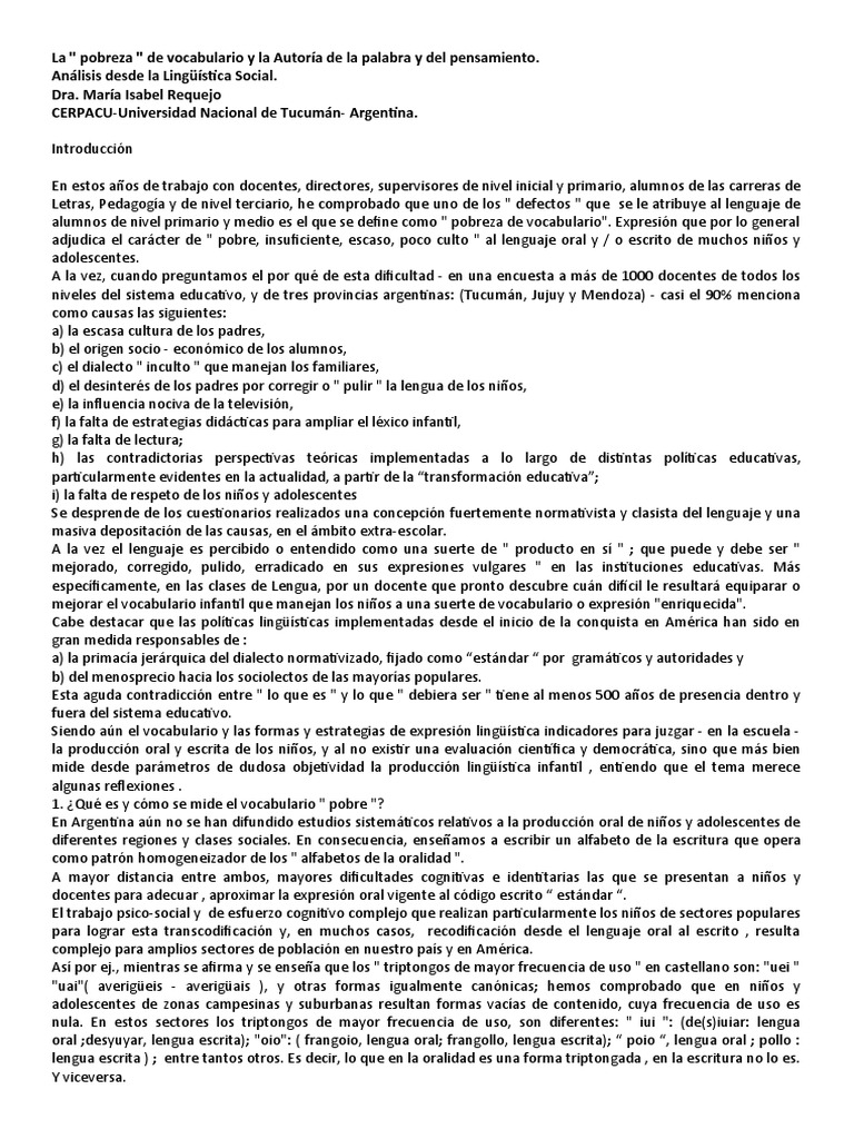 Requejo pobreza de vocabulario y autor a de palabra pdf