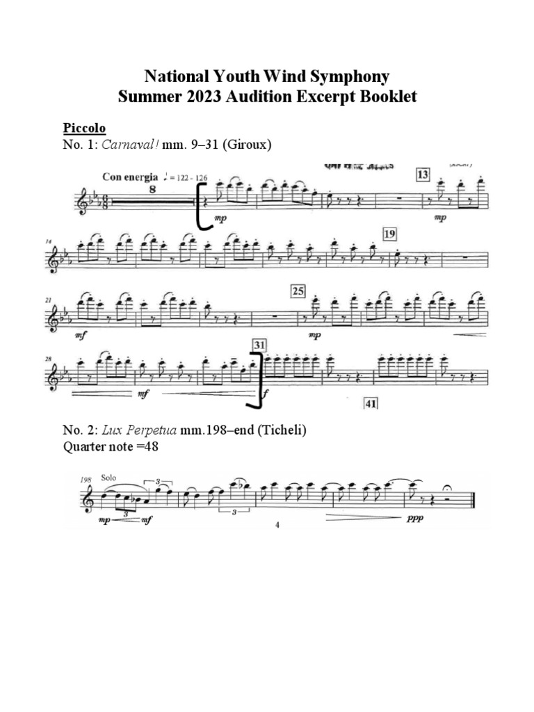 National Youth Wind Symphony Audition Excerpt Booklet PDF
