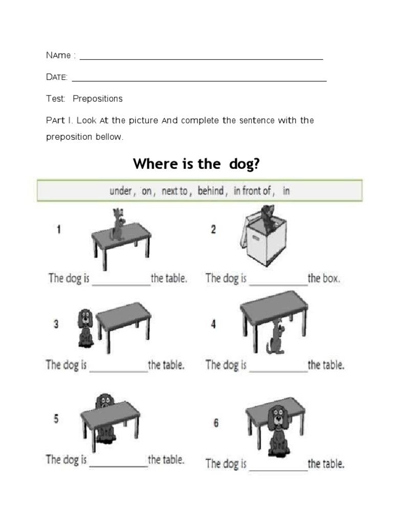 Test Of Prepositions Of Place 3 Pdf