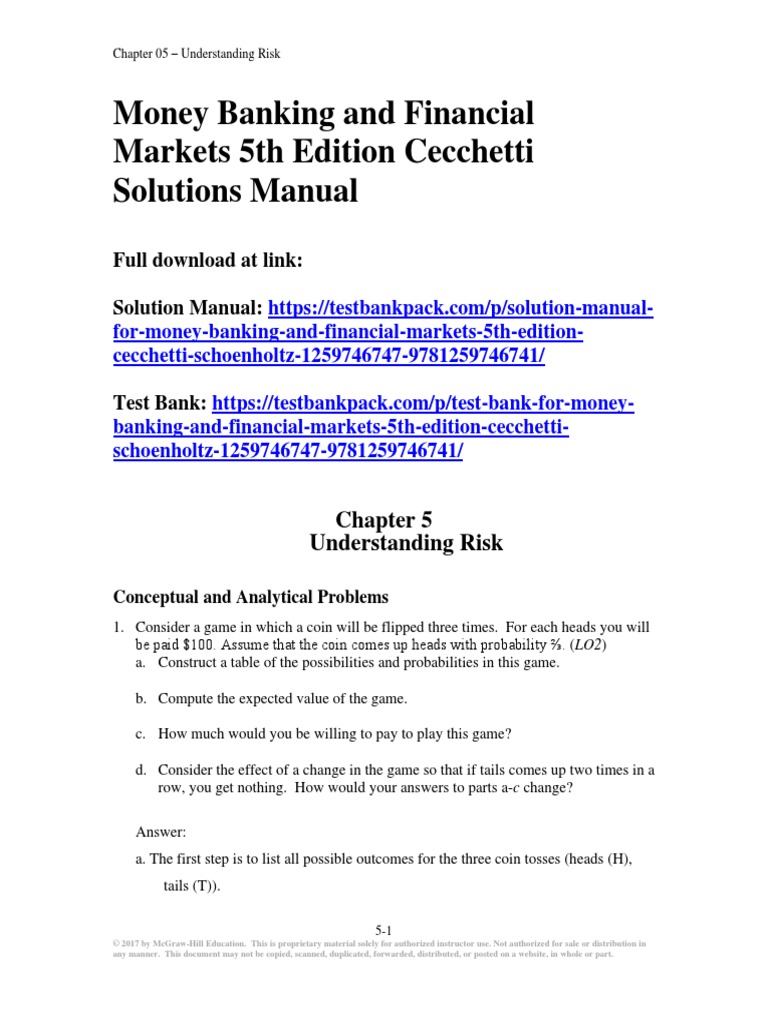 Money Banking and Financial Markets 5th Edition Cecchetti Solutions