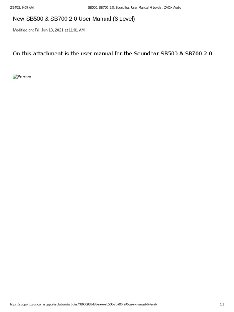 SB500, SB700, 2.0, Sound Bar, User Manual, 6 Levels _ ZVOX Audio PDF