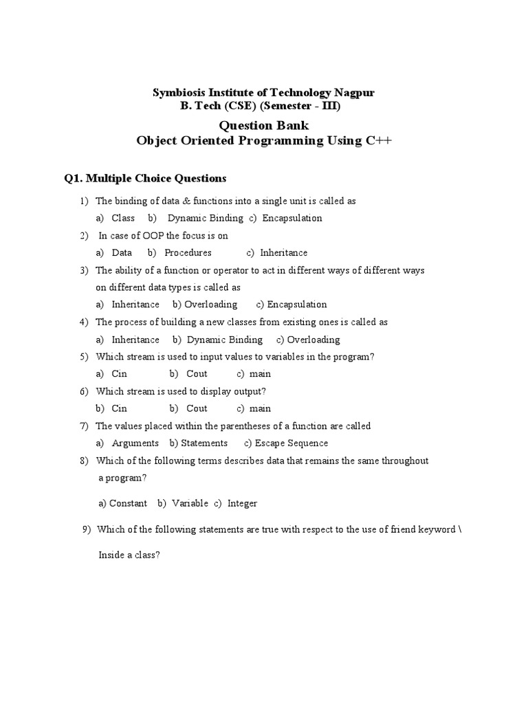 C++ Object-Oriented Programming Q&A | PDF | Teaching Methods ...