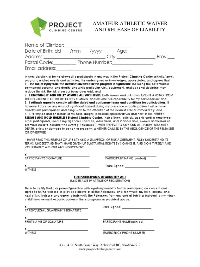 ABB Climbing Waiver PDF Legal Liability Civil Law (Legal System)