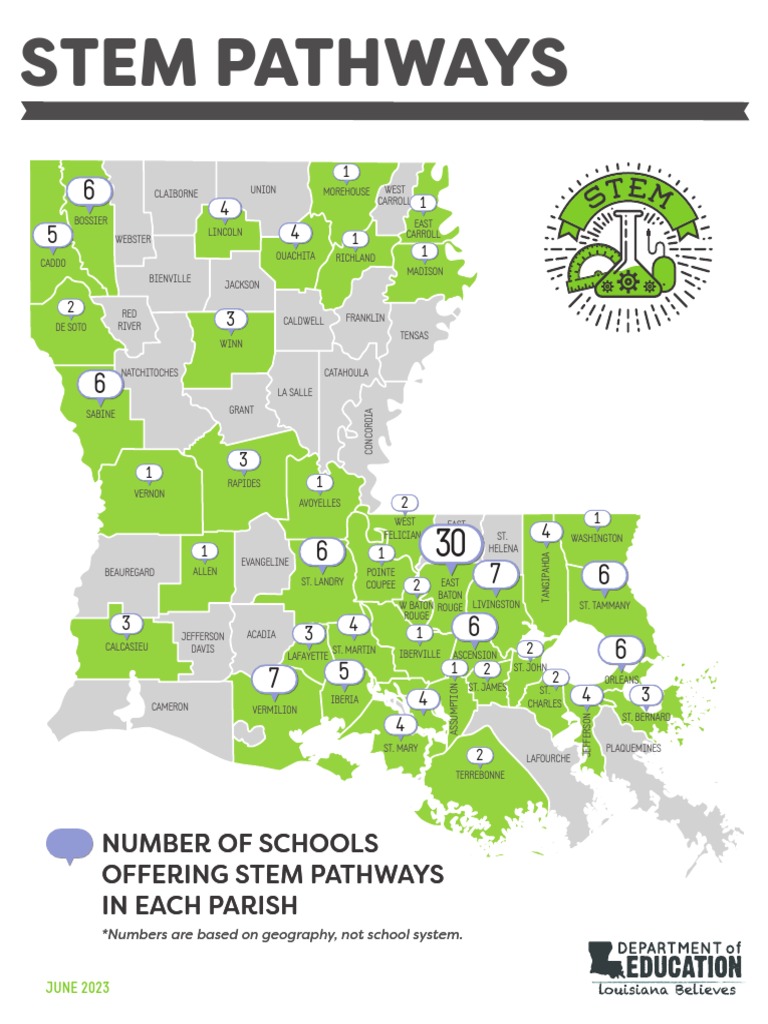 Number of Louisiana Schools Offering STEM Pathways in Each Parish