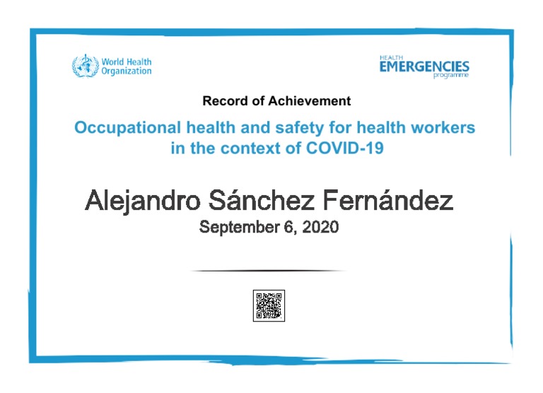 COVID 19 Occupational Health and Safety RecordOfAchievement | PDF