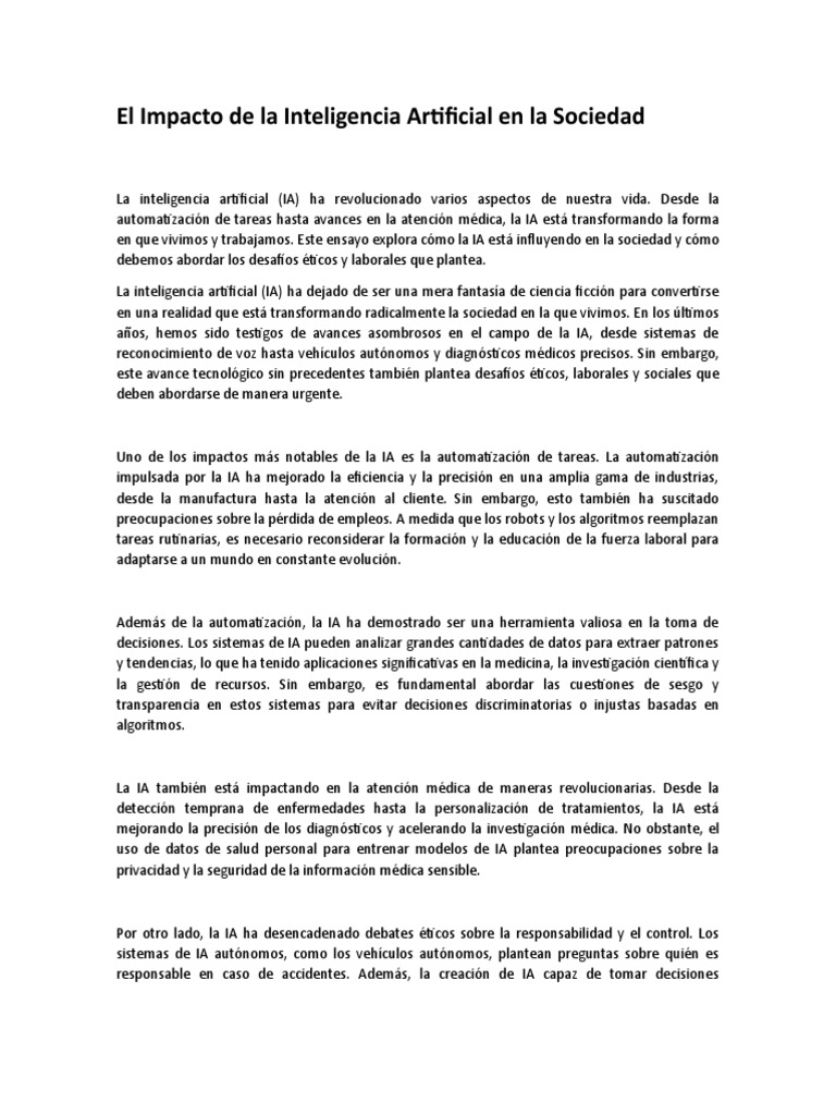 El Impacto de La Inteligencia Artificial en La Sociedad | PDF ...