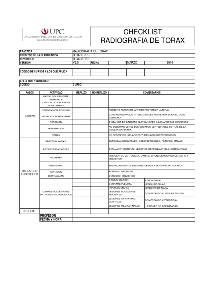 Check List RX Torax | PDF