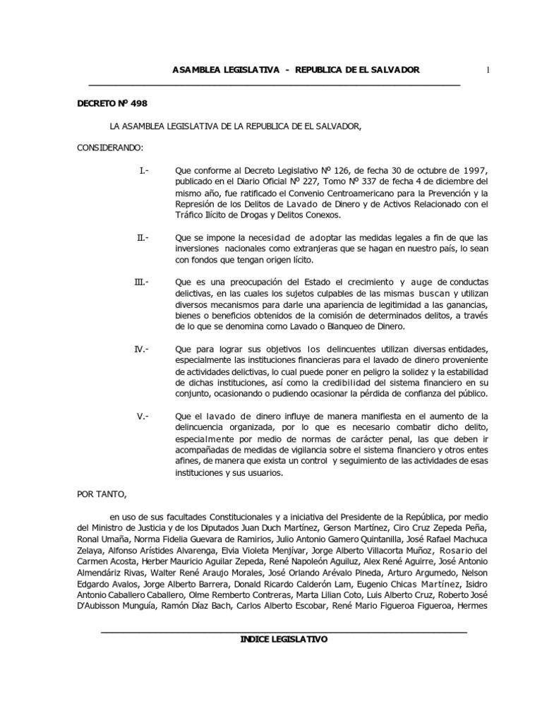 Ley Contra El Lavado de Dinero y de Activos D498 | PDF | Lavado de ...