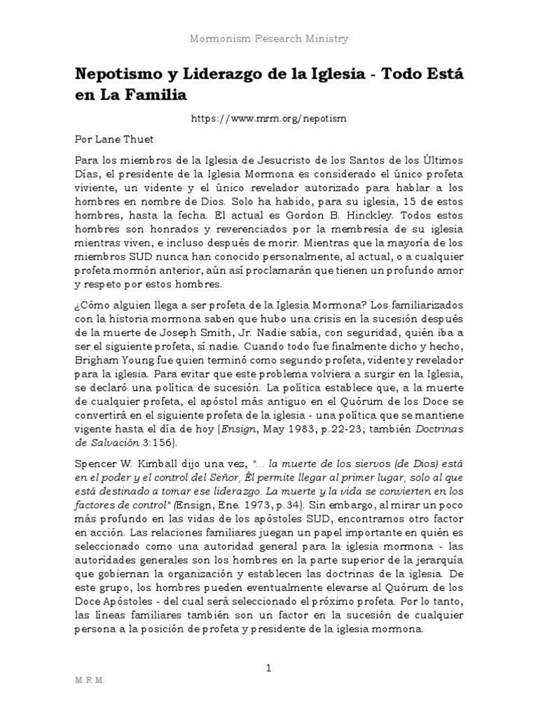 Nepotismo y Liderazgo en La Iglesia Mormona | PDF