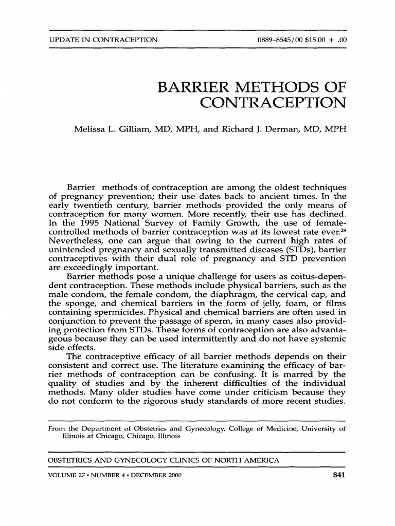 Barrier Methods of Contraception PDF Condom Birth Control