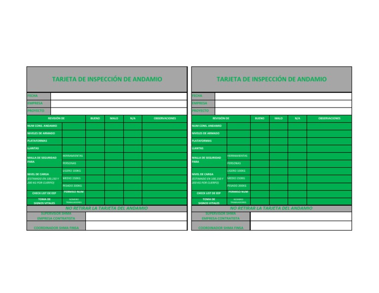 A Tarjeta Verde Andamio Pdf