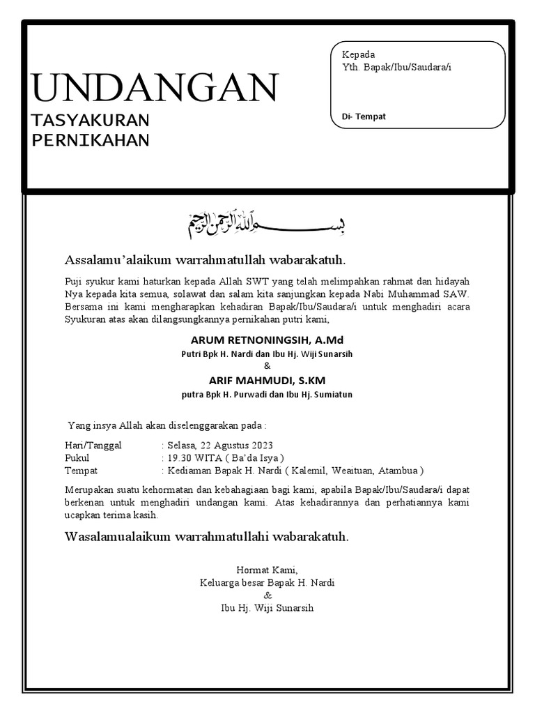 Undangan Tasyakuran | PDF