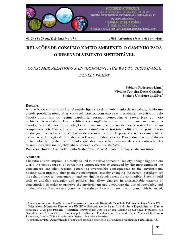 Relações de Consumo X Meio Ambiente | PDF | Sustentabilidade | Economia
