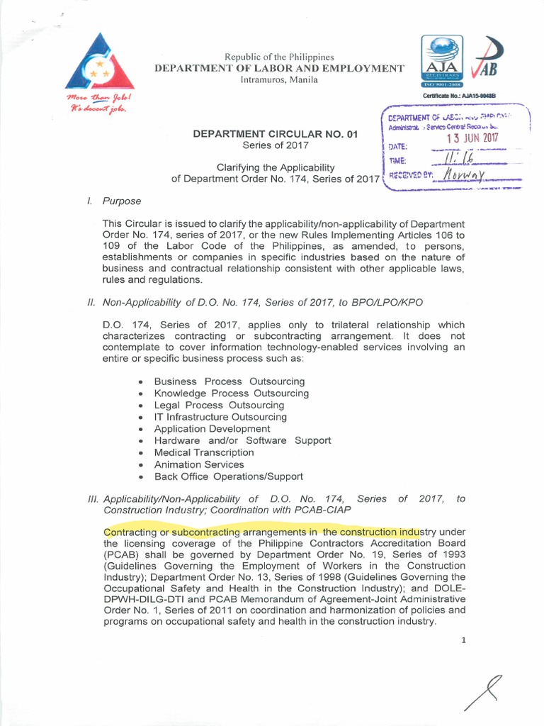 Department Circular No 01 17 Clarifying The Applicability of Department ...