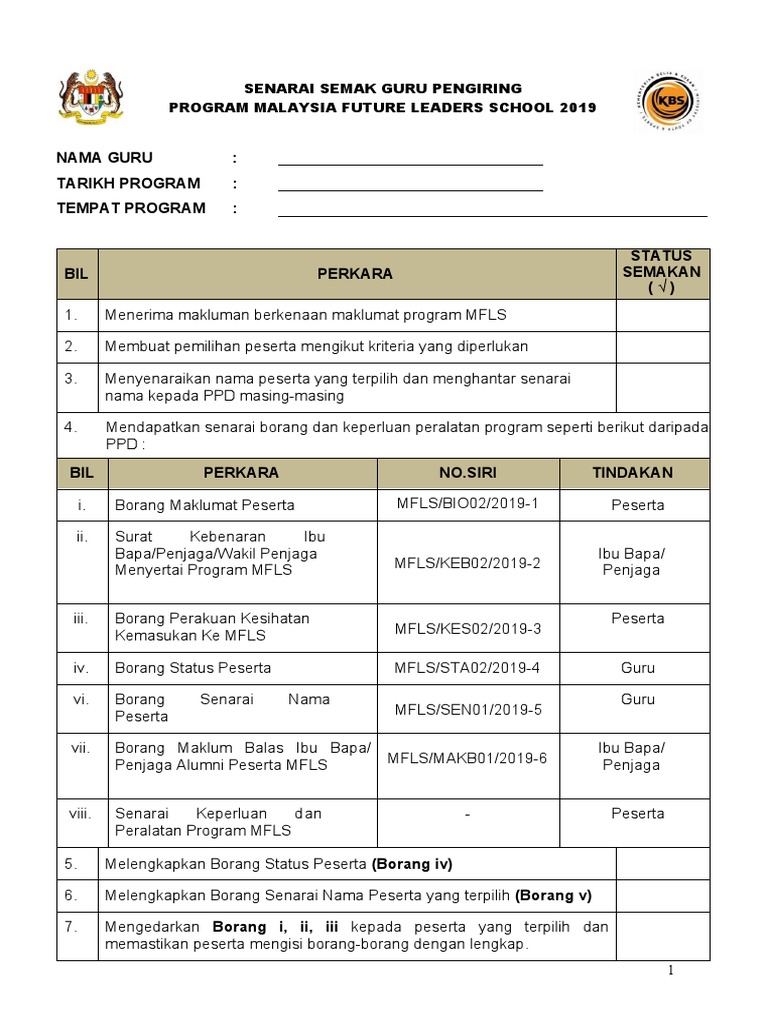 SENARAI SEMAK GURU PENGIRING New | PDF