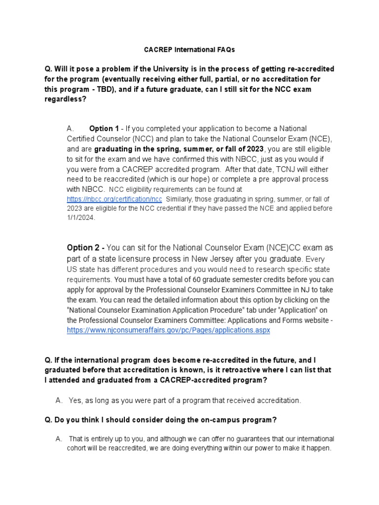 CACREP International FAQs PDF