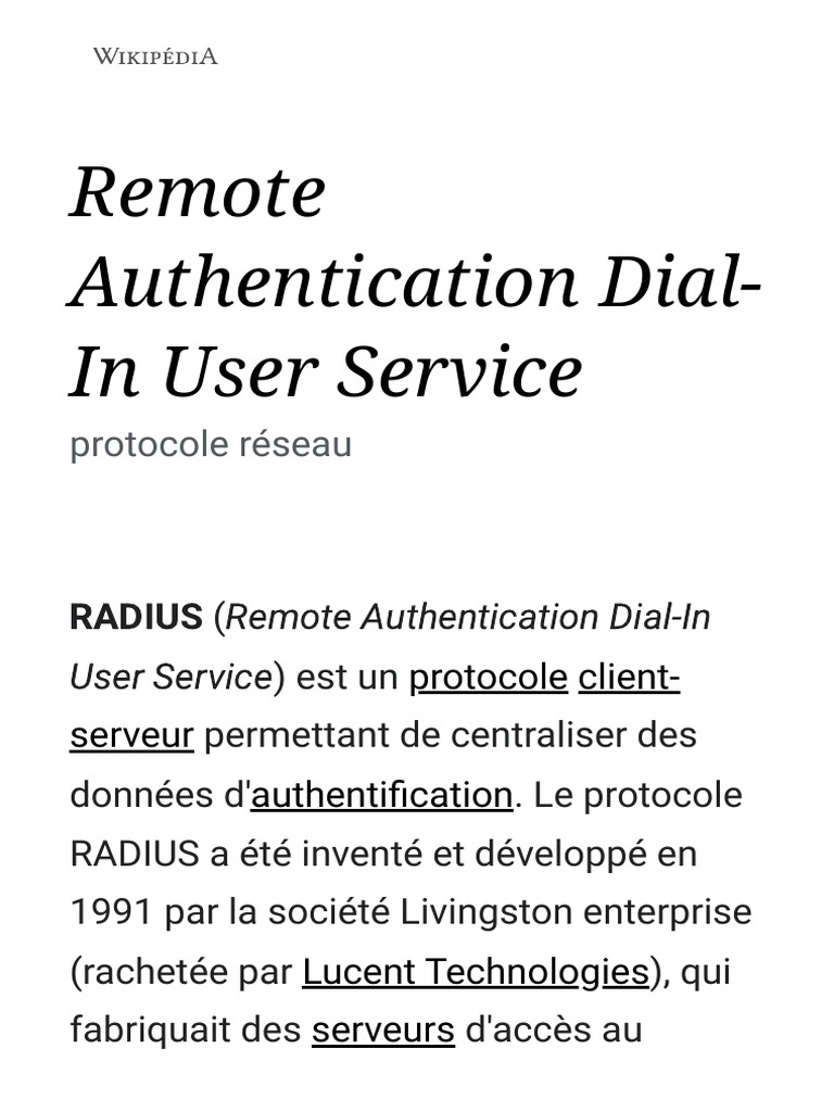 Remote Authentication Dial-In User Service - Wikipédia | PDF | Affaires ...