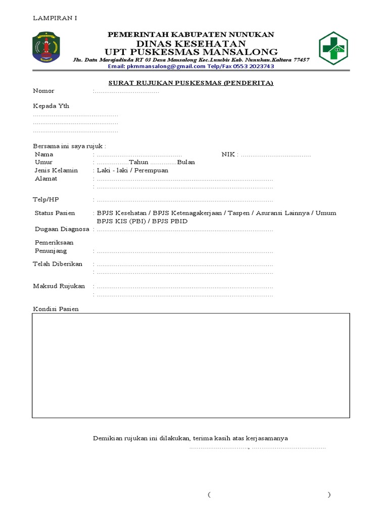FORM RUJUKAN Lampiran Mou PKM MSL | PDF