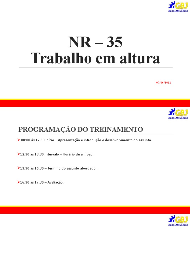 Treinamento NR 35 Trabalho em Altura. | PDF