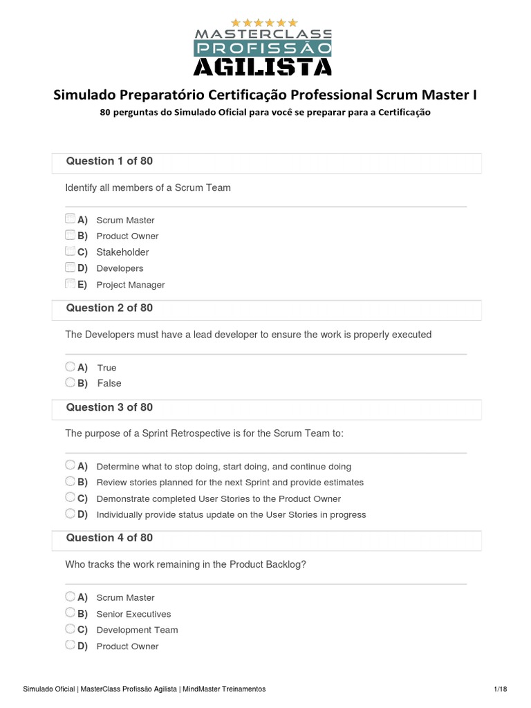 Simulado PSM I para Scrum Master | PDF | Scrum (Software Development ...