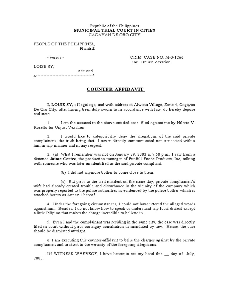 Unjust vexation pdf