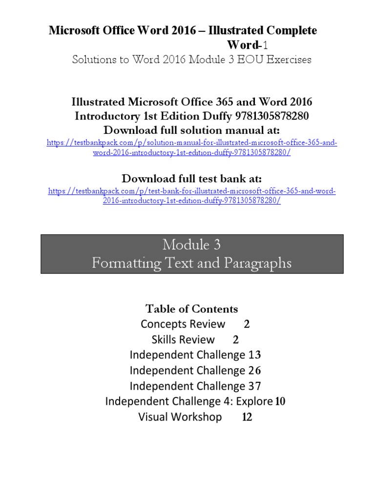 Word 2016 Module 3 Solutions Guide | PDF | Career & Growth | Art