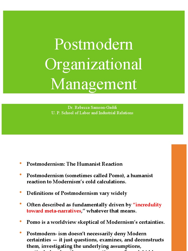 Postmodern organizational management pdf postmodernism
