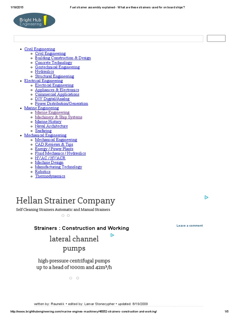 Strainers Construction and Working | PDF