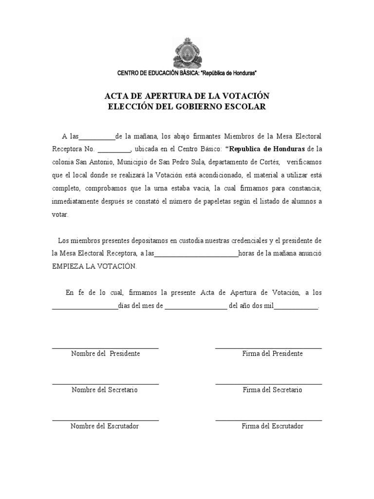 Acta de Apertura de La Elección Del Gobierno Escolar | PDF
