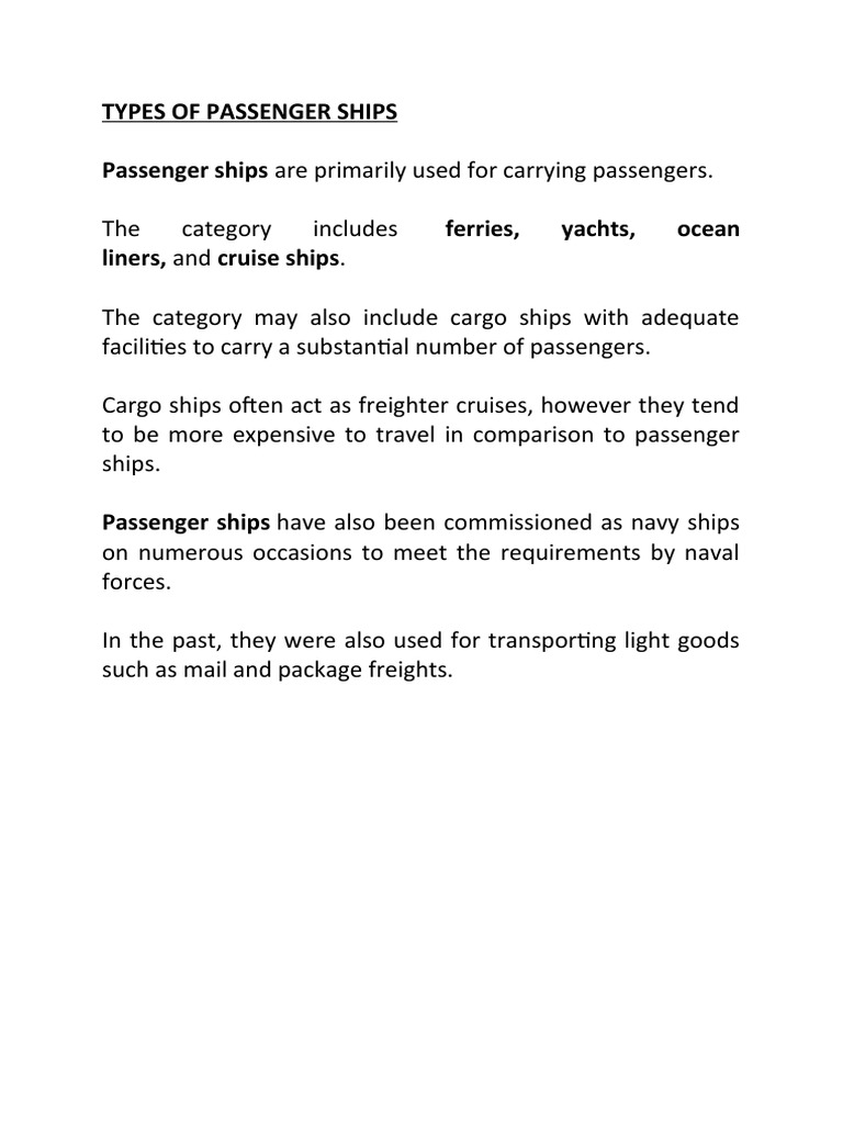 Types of Passenger Ships | PDF | Ferry | Ocean Liners