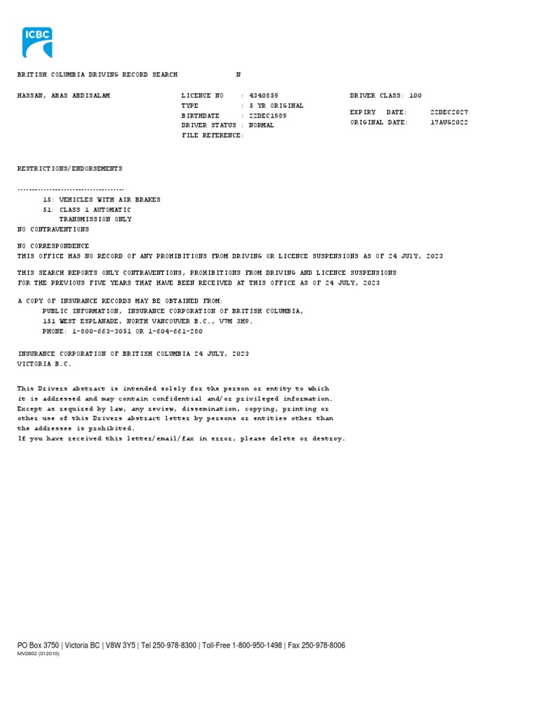 Hassan commercial driving record pdf