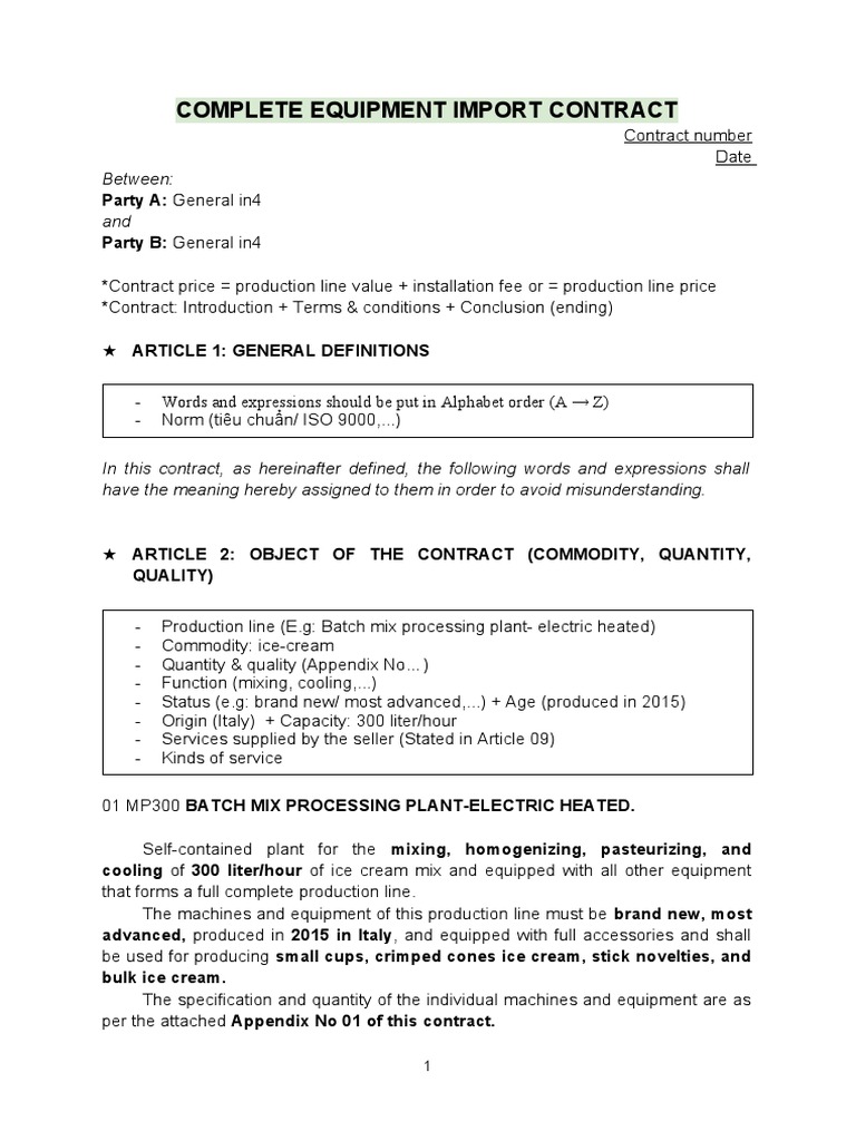 Equipment Import Contract Template | PDF | Business | Technology ...