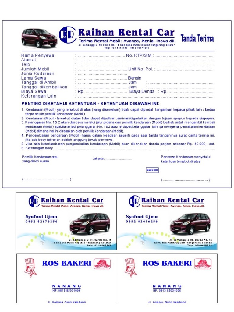 Contoh Nota Rental Mobil 4 PDF