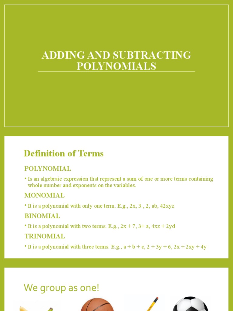 Adding and Subtracting Polynomials | PDF