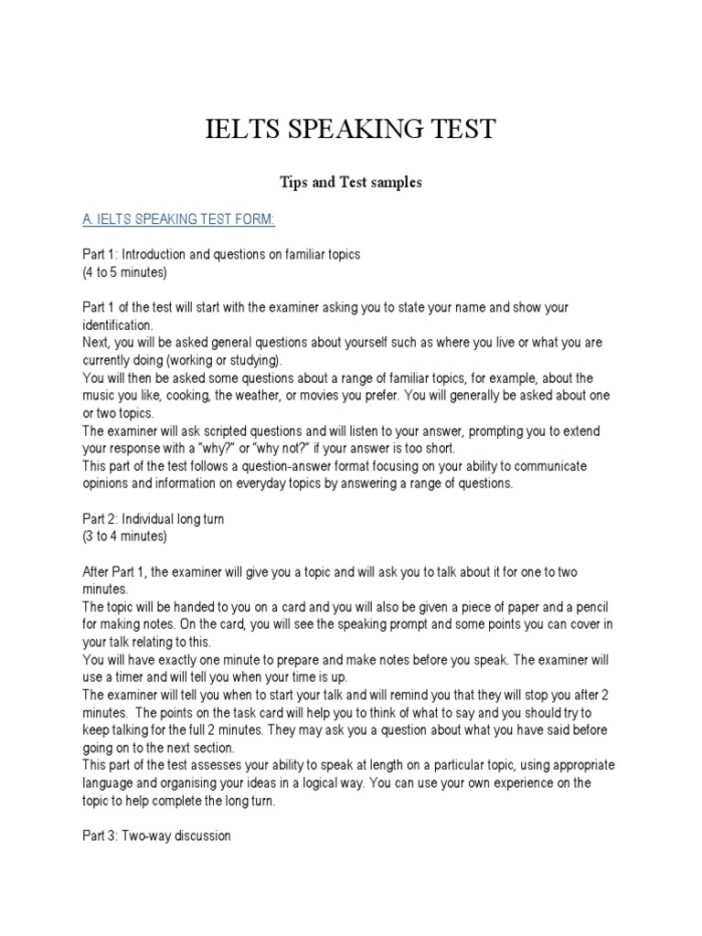 Common Questions Asked In Ielts Speaking Test Pdf