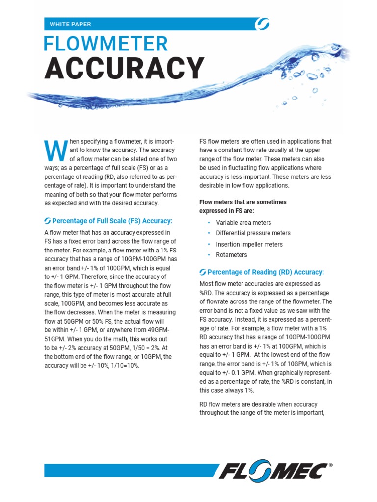 Flowmeter Accuracy: FS vs. RD Explained | PDF | Flow Measurement ...