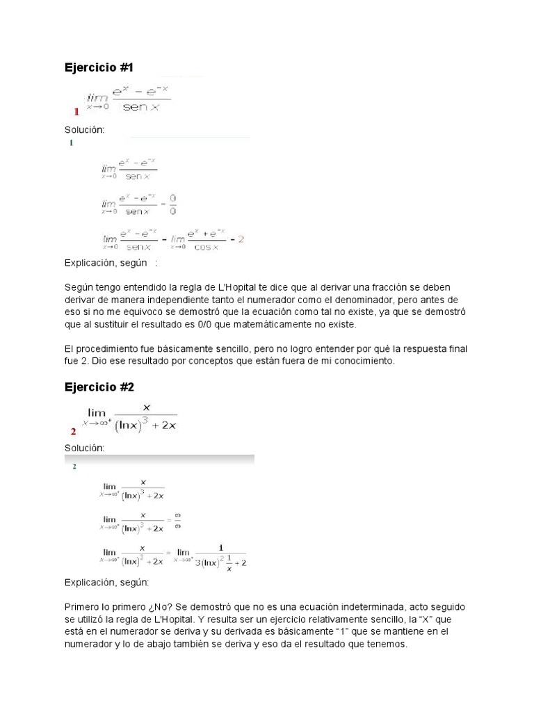 Ejercicios Resueltos de L'Hôpital | PDF | Ecuaciones | Derivado