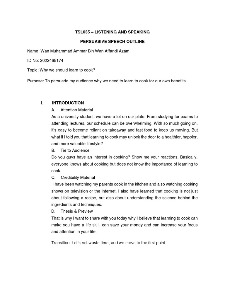 Persuasive Speech Outline PDF